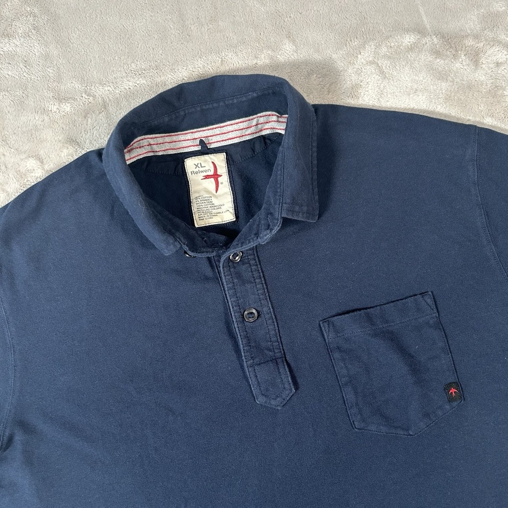 Relwen Polo Shirt Mens XL Navy Blue Pique Slot Short Sleeve Pocket Huckberry